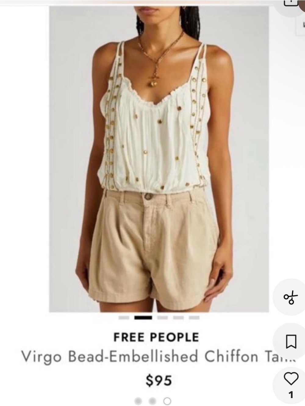 Free People Cream Bead-Embellished Chiffon Cami